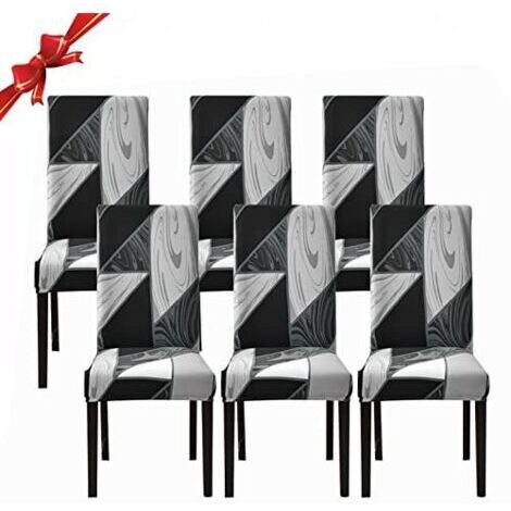 Lot de 6 housses de chaise de salle à manger, housses de chaise extensibles, housses de protection amovibles en spandex lavables (géométrie noire, 6 pièces) -Autres (1/5)