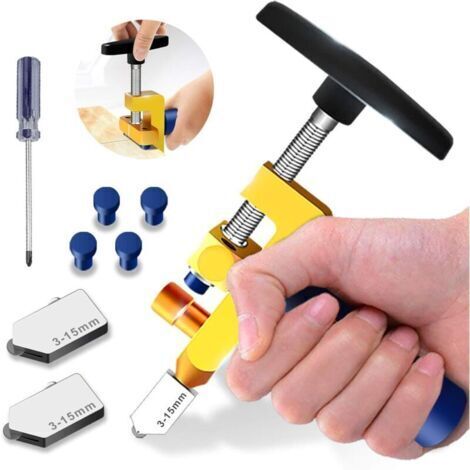 Kit d'outils de coupe de verre 2 en 1,qualité supérieure 3mm-15mm, outil de coupe de verre pour coupe de verre/miroir/vitrail avec 2 têtes supplémentaires,4 embouts de pression et un tournevis (1/5)