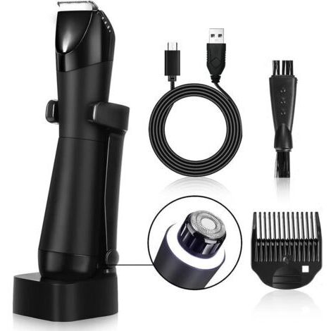 Tondeuse Corps Homme, 2 en 1 Rasoir Corps Homme IPX7 Étanche, Tondeuse Intime Homme avec Lames Céramique Anti-Coupure, Sabot Réglable, Socle de Recharge-Cadeau Homme pour Mari, Amis, Papa (1/5)