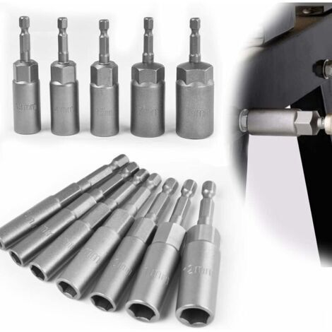 12 PCS Douille Visseuse Magnétique 6-19mm Douille Visseuse à Choc en Acier Allié au Chrome Vanadium Adaptateur Hexagonal Magnétique pour Tournevis Électrique, Clé à Douille (1/5)