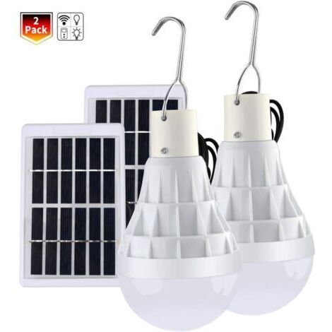 2 Pièce Solaire alimenté Ampoule Led, 12W Lampe Urgence Solaire rechargeable avec télécommande pour extérieur, randonnée, Camping, tente de pêche (1/5)