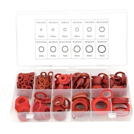 Joint Fibre Assortiment de Fibres Assortiment 600Pcs 12 Tailles Passe-fils D'étanchéité Set Kit D'assortiment de Rondelle Isolante en Papier Acier Rouge Avec Boîte (1/4)