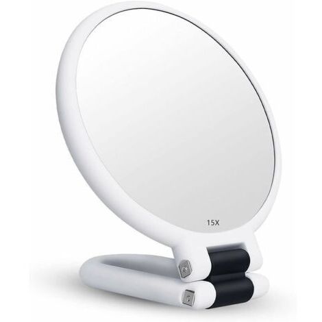 Miroir cosmétique double face grossissement 15x/1x, miroir de poche avec poignée/support pliable, miroir de voyage pour filles, miroir de poche portable, suspension réglable, rond de petite taille (bl (1/5)