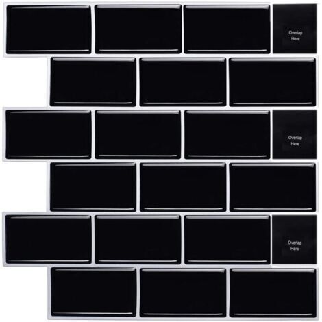 5 Pièces Plus épais Credence Adhesive pour Cuisine Salle de Bain, Faux Carrelage Adhesif Mural Noir Credence Cuisine Adhesive, ImperméAble 3d Dalle PVC Adhesive Murale, (1/4)