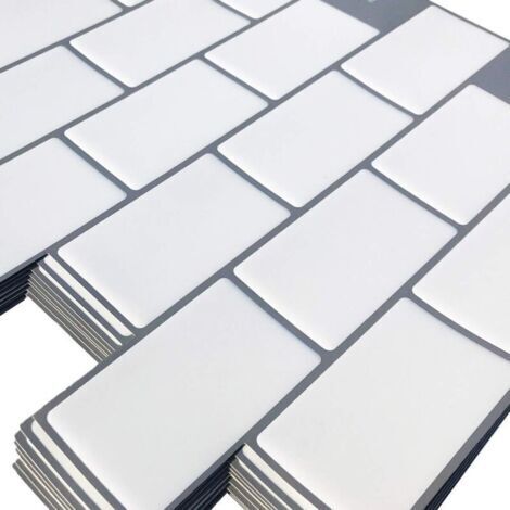 Carrelage autocollant métro blanc 10 pièces – Crédence adhésive cuisine et salle de bains – Papier vinyle 3D brique 30.5x30.5cm (1/5)