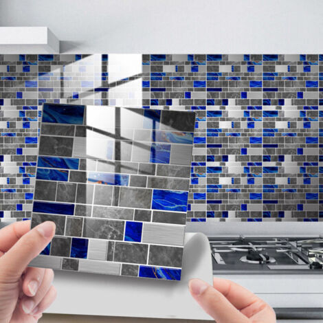 (B)25 Pièces Mosaïque Stickers Muraux Autocollants pour Carrelage en Céramique et Marbre Décoration, Hiser Impression de Briques Imperméables Salle de Bains et Cuisine Sticker (Noir et blanc,20 (1/4)