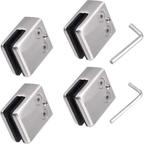 Lot de 4 pinces en verre en acier inoxydable 304 avec,2 clés hexagonales - Convient pour vitre de verre de 8 à 10 mm - Support en verre réglable-Dos plat pour balustrade escalier, main courante polie