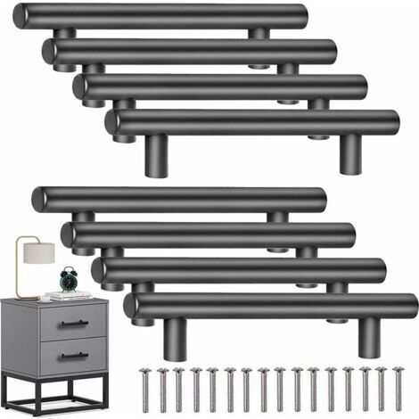 Shao hua 8 PCS T- Bar Bâton Cuisine Porte Poignées Tire Avec Vis(200MM), Acier Inoxydable Poignee de Meuble Espacement des Trous 128 mm, pour d'armoire Cuisine, le noir (1/5)