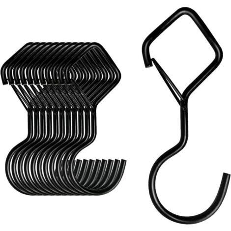 Lot de 10 crochets de suspension en S noirs avec sécurité pour tringle à vêtements pour cuisine, atelier, salle de bain, jardin, chambre à coucher, extérieur (1/4)