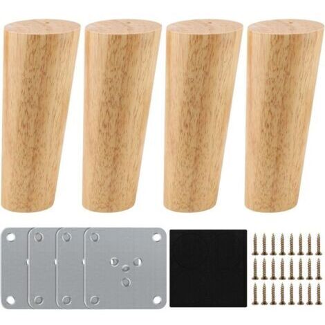 Pieds de Meuble Bois de Rechange 12cm,Lot de 4 Pieds de Meuble en Bois Pieds de Meuble avec Plaque de Montage Vis et Tapis antidérapant Pieds de Meuble Bois Pieds de Canapé Bois pour Lit et Cha (1/4)
