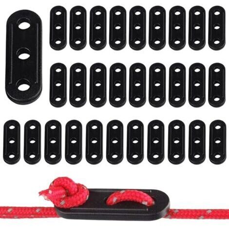 Lot de 30 tendeurs de corde 3 trous pour camping en plein air, tendeurs de corde pour tente, accessoire de camping, Taille unique (1/4)