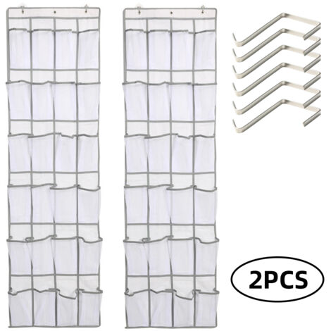 2pcs Range Chaussures à Suspendre sur la Porte, Sac de Rangement Suspendu avec 24 Poches, Rangement de Chaussures Suspendu, Organiseur de Suspension Multifonction pour Chambre à Coucher, Salle de Bain (1/5)