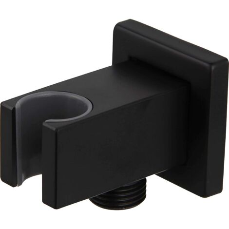 Curseur barre de douche à main mural en laiton massif avec sortie d'eau, coude d'alimentation de douche à main mural 1/2" NPT, Noir (1/5)