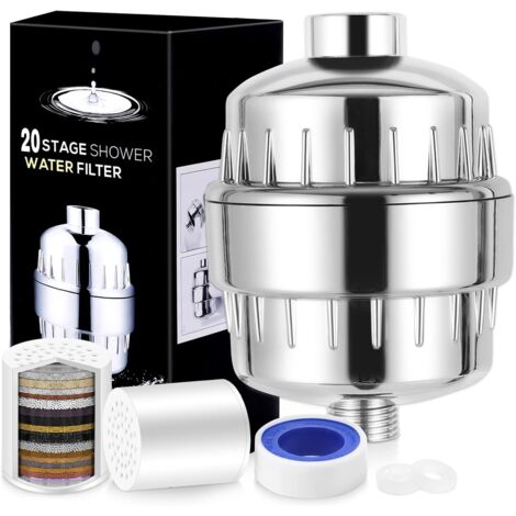 Filtre de douche à 20 niveaux, filtre à eau dure, peau et cheveux plus sains, élimine le chlore, les métaux lourds et autres sédiments, adoucisseur d'eau à la vitamine C, réduit les démangeaisons cuta