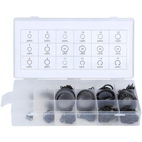 Pince circlips, 300pcs 2-32mm Kit de bague lastique E-Clip Kit de bague de retenue pression externe Assortiment de bague de retenue externe Noir (1/5)
