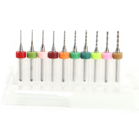 Lot de 10 mini-forets en carbure cémenté de 0,6 à 1,5 mm pour circuit imprimé CNC