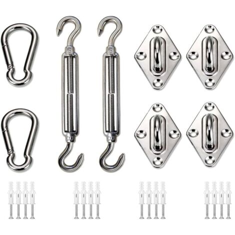Kit de fixation pour voile d'ombrage rectangulaire, en acier inoxydable, robuste, pour jardin, terrasse, cour