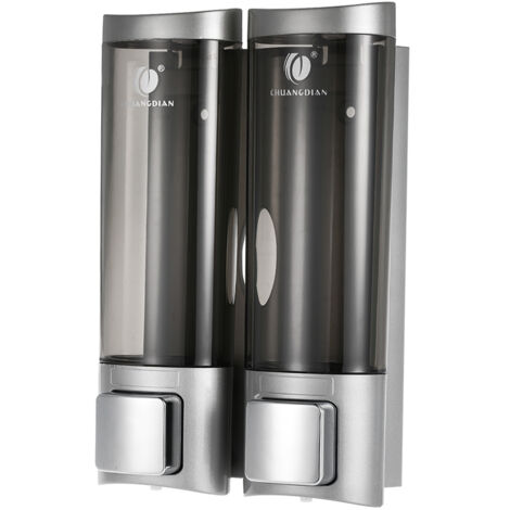 Distributeur de Savon Mural, Distributeur de Gel Douche, Distributeur de Savon de Douche sans Perçage, Distributeur de Savon Manuel, Deux Méthodes d'Installatio, ABS (2 x 200 ML) (Argent) (1/5)