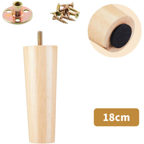 Lot de 4 pieds de canapé en bois massif, adaptés aux meubles TV, tables basses, meubles à chaussures et meubles de salle de bain (18 cm)