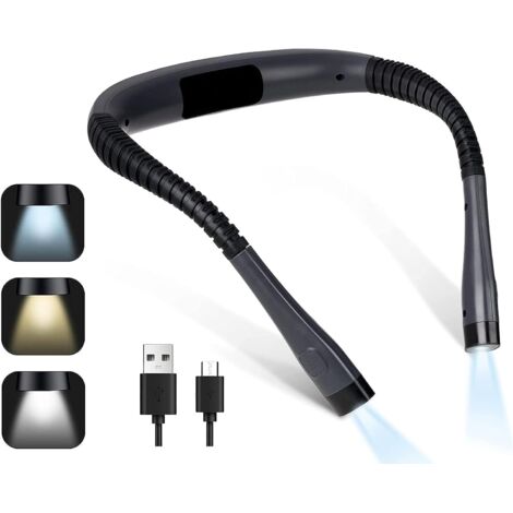 Lampe de Lecture de Cou Rechargeable au Lit, 3 Couleurs, 3Niveaux de Luminosité, Bras Pliables, Longue Durée de Vie, Parfaite pour la Lecture,Le Tricot,la Réparation [Classe énergétique A]
