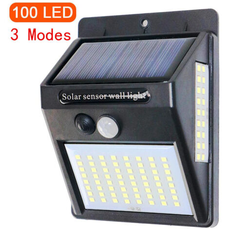 Rapanda – Lot de 4 lampes solaires d'extérieur 100 LED – 1200 lumens – Étanches IP65 – Détecteur de mouvement jusqu'à 5m – Éclairage mural sans fil