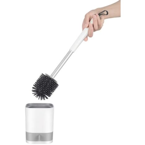 Brosse WC, brosses WC et supports en silicone, brosse de nettoyage WC avec support à séchage rapide et manche antidérapant en acier inoxydable pour salle de bain, blanc