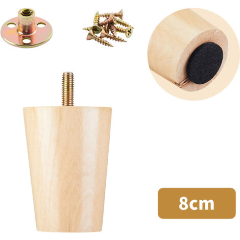 Lot de 4 pieds de canapé en bois massif, adaptés aux meubles TV, tables basses, meubles à chaussures et meubles de salle de bain (8 cm)