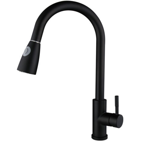 Robinet de cuisine extractible en acier inoxydable SUS304, noir