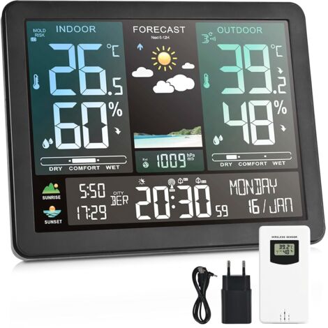 Station météo, horloge électronique professionnelle multifonction, température, humidité, barométrie, prurit, phase (1/5)