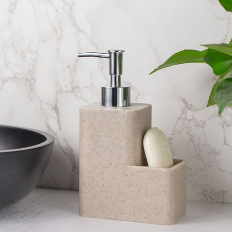 Distributeur De Liquide Vaisselle Festival, Distributeur De Savon, Résine Haut De Gamme Avec Surface Douce Au Toucher, Avec Compartiment Pour Eponge, 11 X 17.8 X 7 Cm,Couleur Sable-RAPANDA