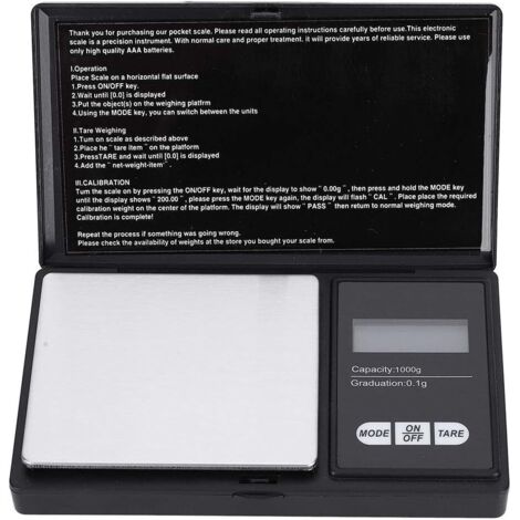 Balance numérique portable pour bijoux, mini balance de poche avec écran LED de précision 0,1 g/0,1 g pour peser l'or, l'argent, les diamants, les pierres précieuses et les grains (1 000 g/0,1 g)