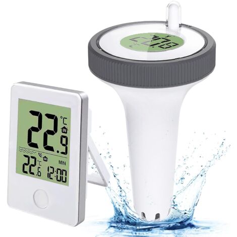 Thermomètre Piscine Flottant, Thermomètre de Piscine Numérique, Thermomètre Numérique Sans Fil avec écran LCD, Thermomètre Intérieur et Extérieur avec Récepteur Numérique, pour Piscines Baignoires (1/5)