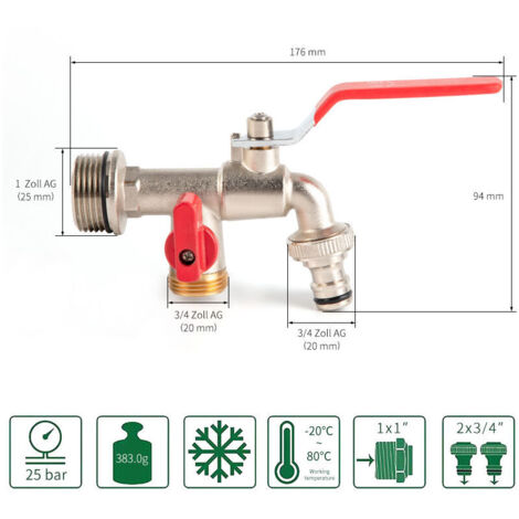 Robinet double extérieur en laiton 3/4'' – Revêtement chromé et nickelé – Étanchéité avec filetage métallique – Installation rapide – Bares (1/5)
