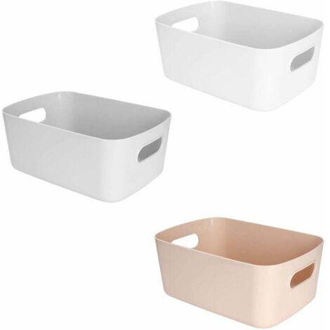 Panier de rangement en plastique avec poignées Petite boîte de rangement légère pour salle de bain, cuisine, chambre d'enfant, étagères à tiroirs cosmétiques (lot de 3) (1/5)