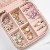 Mini Boîte à Bijoux Portable Ronde Velours Rose Avec Miroir - Idéal Voyage Et Cadeau
