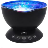 Veilleuse projecteur Ocean Waves avec lecteur de musique intégré et télécommande Mode lumière 7 couleurs pour la décoration (Noir)
