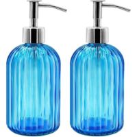 YMYNY Set of 2 Glass Soap Dispensers, 400 ml Liquid Soap Dispenser with Pump, Refillable Lotion and Soap Dispensers for Kitchen, Bathroom, Laundry Room, Hotel (Blue)