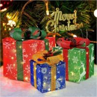 3pcs Christmas Lights Gift Box, Light Up Christmas Tree Ornaments with Bows, Perfect for Holiday Party Christmas Home Yard