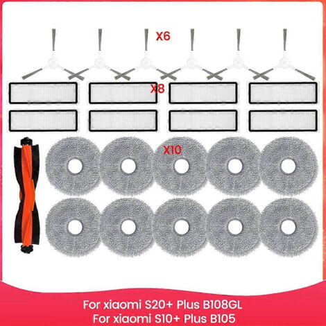 Pièces détachées pour aspirateur robot Xiaomi S20+ Plus B108GL / S10+ Plus B105 : rouleau principal, brosse latérale, filtre HEPA, lingette de nettoyage et accessoires. (1/5)
