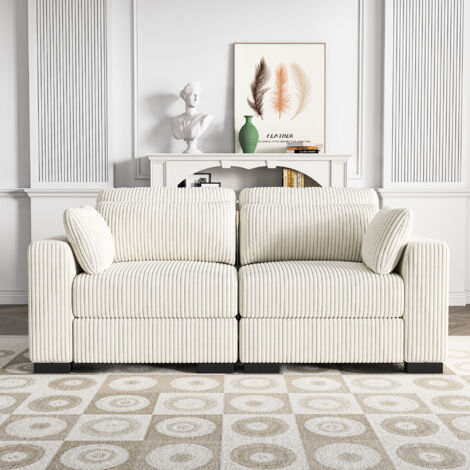 BPKADHY Sofa 2 Sitzer, Modulares Sofa mit Federkern, Ecksofa Cord, Polstersofa, Wohnzimmersofa mit Kissen, Niedrige Sofas, Massivholzrahmen, Beige