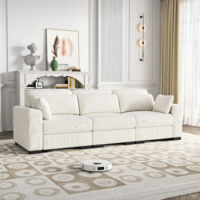 KEFSR- U-förmiges Ecksofa, Wohnzimmersofa, modulares 3-Sitzer-Sofa, mit Kissen, Cordstoff, rahmenlos, für Wohnzimmer, Büro (Weiß)