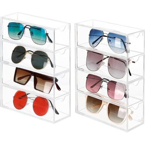 [2er-Set] Acryl-Brillenaufbewahrungsbox mit 4 Schubladen – Transparenter Organizer für 8 Sonnenbrillen und Korrektionsbrillen (1/5)