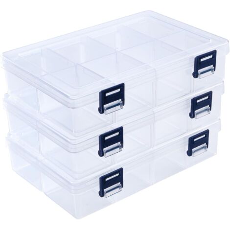 Transparente Kunststoffbox, 3er-Set große Aufbewahrungsboxen mit 24 verstellbaren Fächern, transparenter Organizer für Spielzeug, Schmuck, Halsketten (1/5)