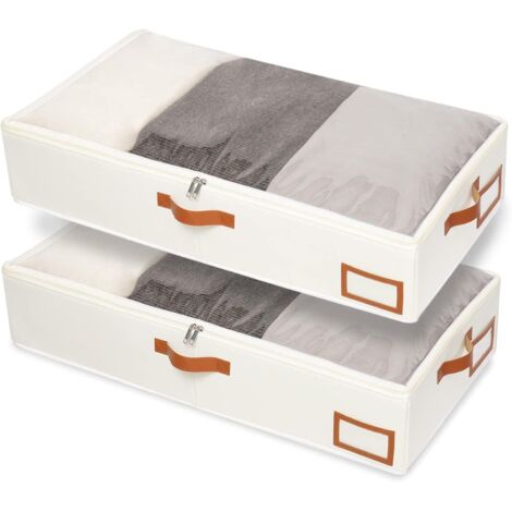 Stück Aufbewahrungsboxen für unter das Bett, faltbare Kleidersäcke, transparentes Fenster und Reißverschluss, für Bettwäsche, 80 x 40 x 15 cm, Beige, SNH001BEL-2 (1/5)