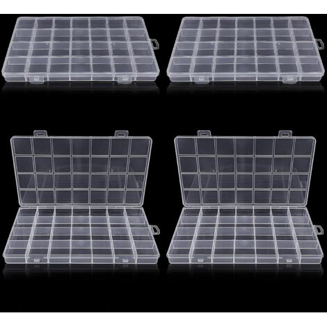 Set mit 4 transparenten Aufbewahrungsboxen aus Kunststoff mit 28 Fächern für Bastelmaterial, Perlen, Schmuck und Kleinteile, inklusive Etiketten (1/5)