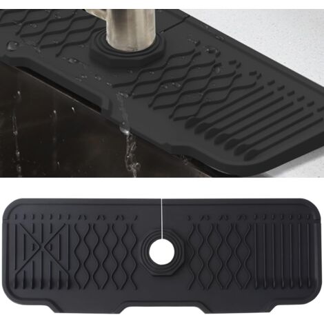 Silikon-Armaturenmatte, Spritzschutz für Spültischarmaturen, tropffreie Ablage für Armaturengriffe (Schwarz, 43 cm)