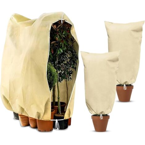 3 Stück Winterschutz Pflanzen, Pflanzenschutz Winter Reißfest, Wiederverwendbar Frostschutz Kübelpflanzensack mit Reißverschluss, Zugband für Baum Palmen Olivenbaum (80 x 120 cm &120 x180 cm)