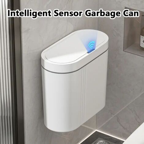Intelligenter Wandabfalleimer mit Infrarot-Induktionsdeckel, schneller Sensorreaktion, batteriebetrieben, weiß
