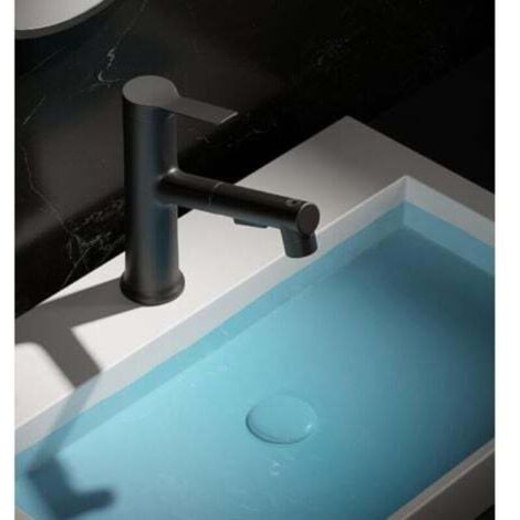 Waschtischarmatur mit ausziehbarer Brause (schwarz), Einlocharmatur, drei Wasserstrahlarten mit drehbarem Auslauf, Multifunktionsauslauf für Waschtische (1/4)