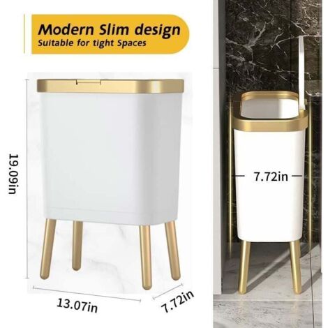 Produktbild von Wifehelper Mülleimer Mit Druckdeckel – 15 L, Weißer Kunststoff-Papierkorb Für Bad, Küche Und WC